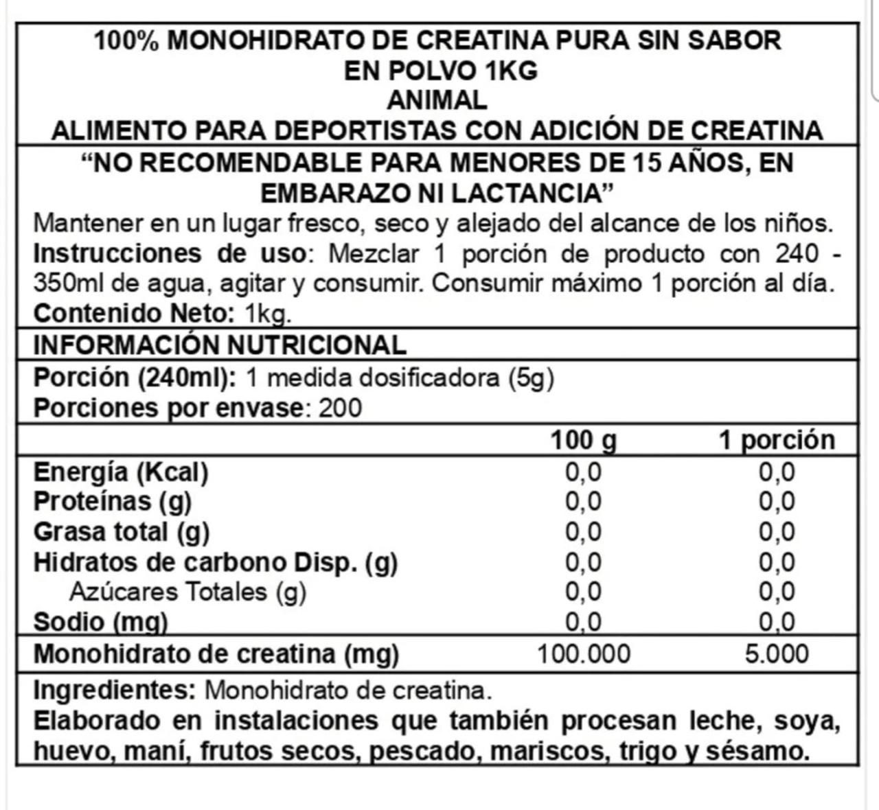 tabla creatina Animal